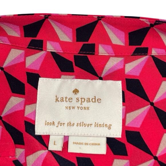 Kate Spade Silk Blend Dress Diamond Pinwheel Print Womens Large Pink Black READ - Picture 8 of 12